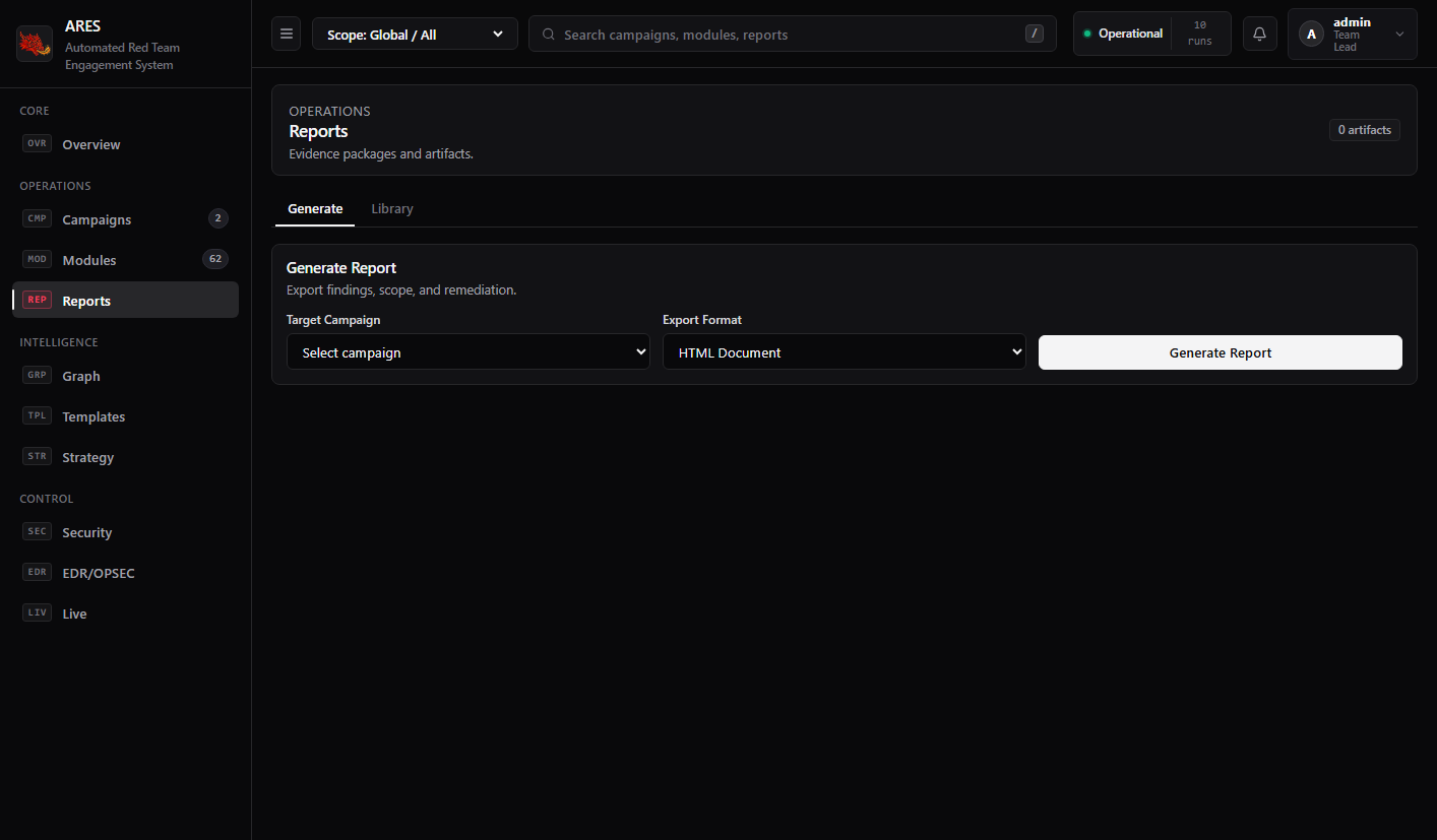 ARES Automated Report Engine & Evidence Library