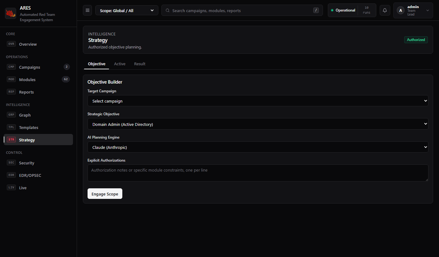 ARES Goal-Directed Strategy & Attack Planner