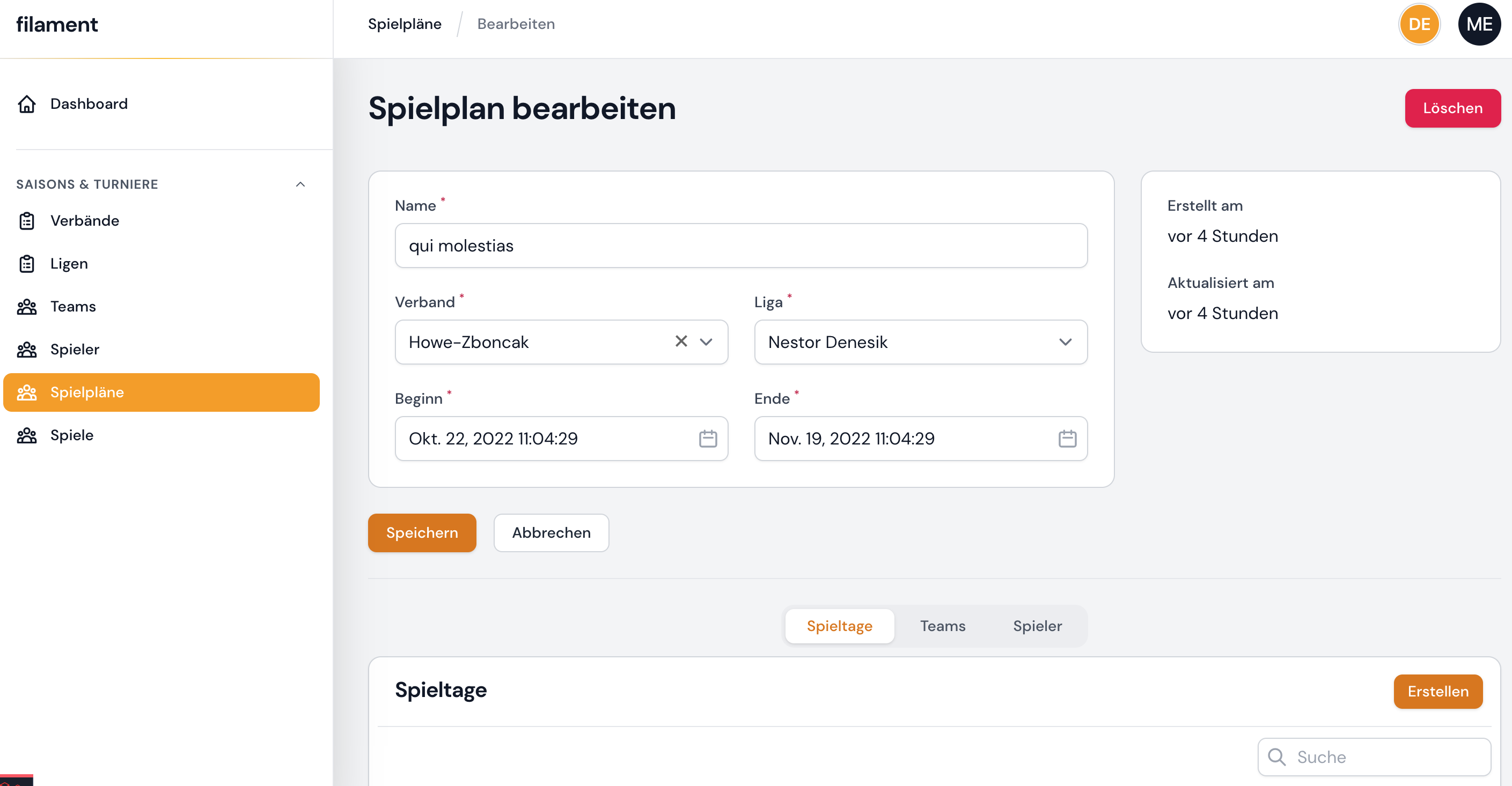 spielplan bearbeiten