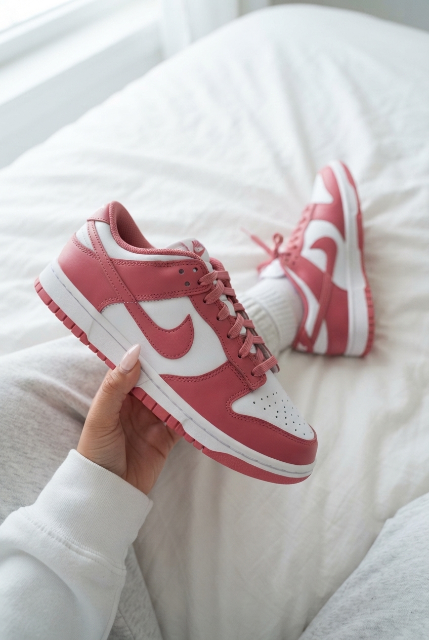 Nike Dunk Low sneakers in white and Archeo Pink