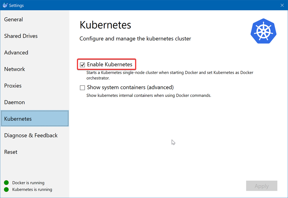 docker for windows kubernetes support