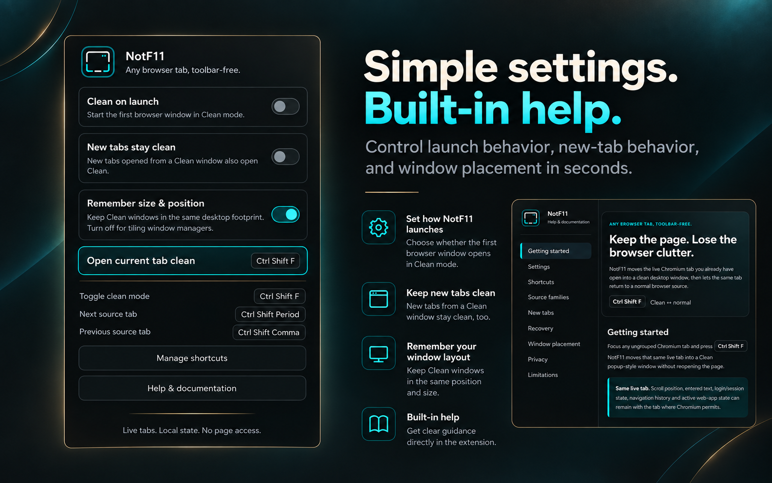 NotF11 settings and help