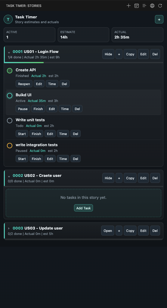 Task Timer dashboard