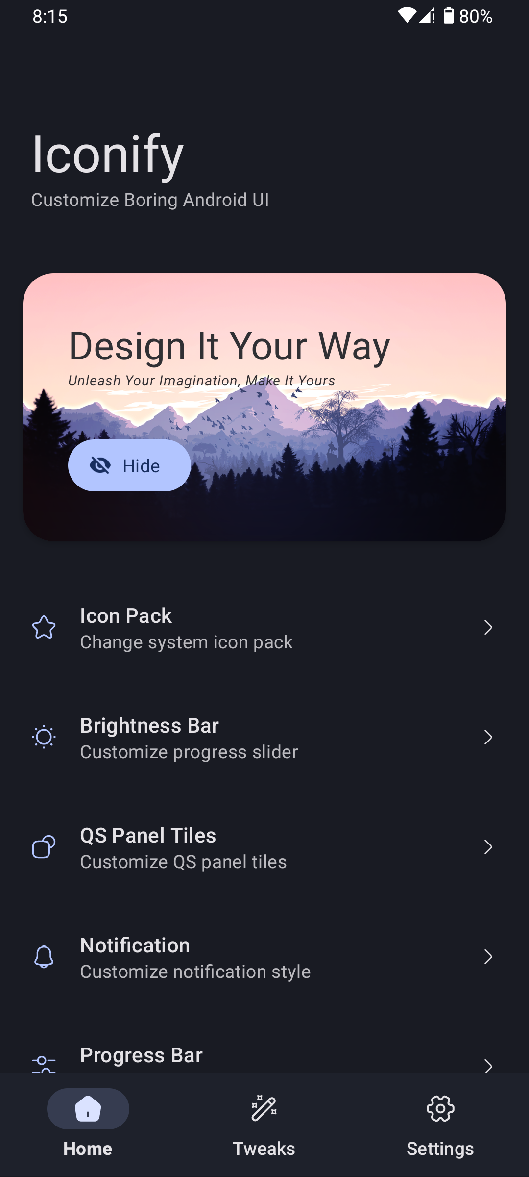 Iconify home screen