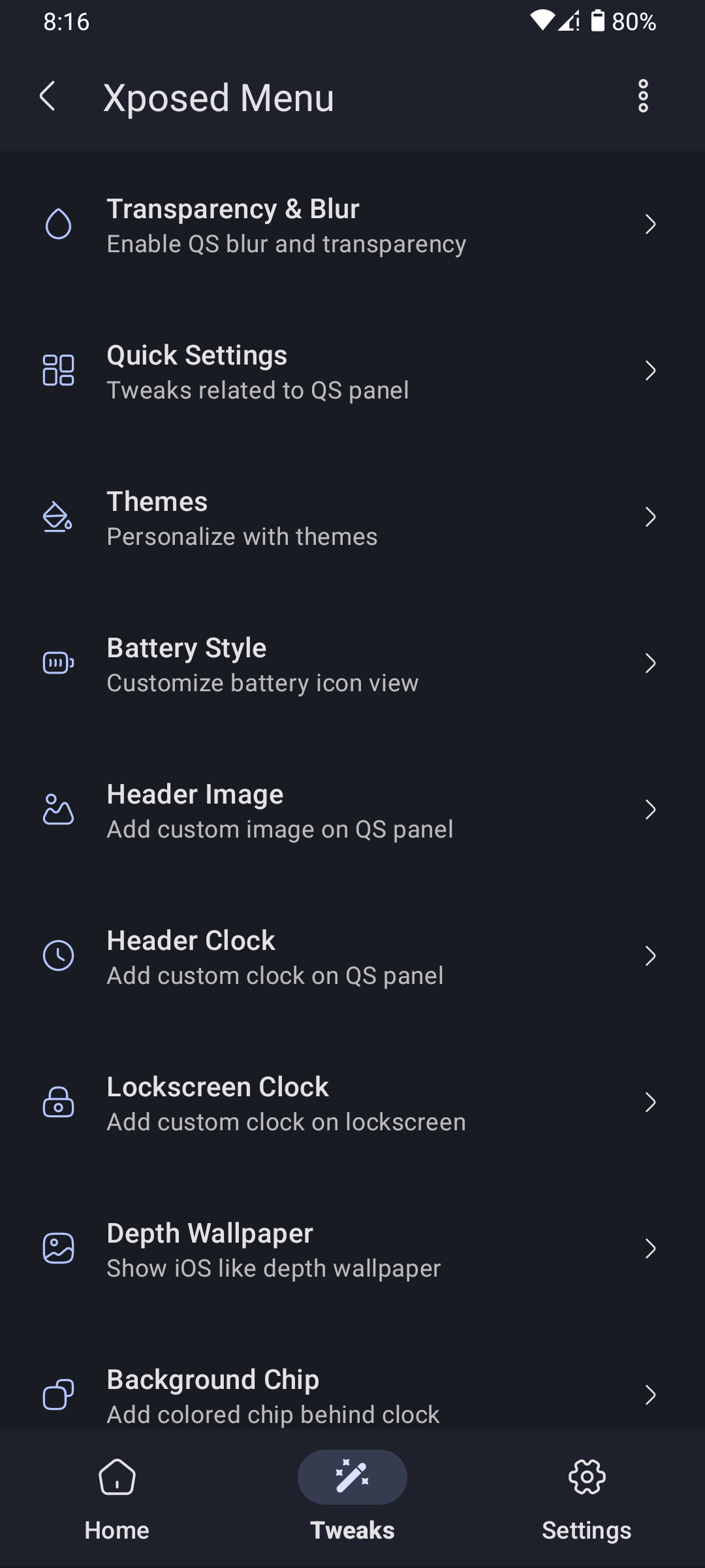 Xposed menu