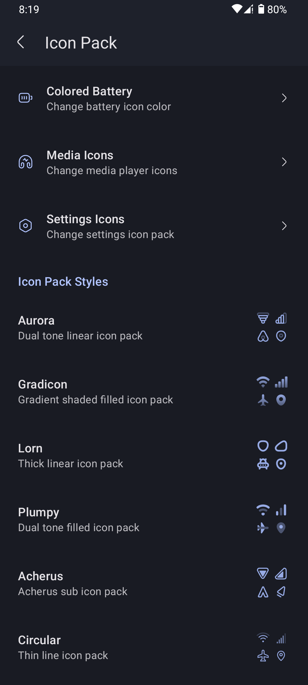 Icon Pack styles