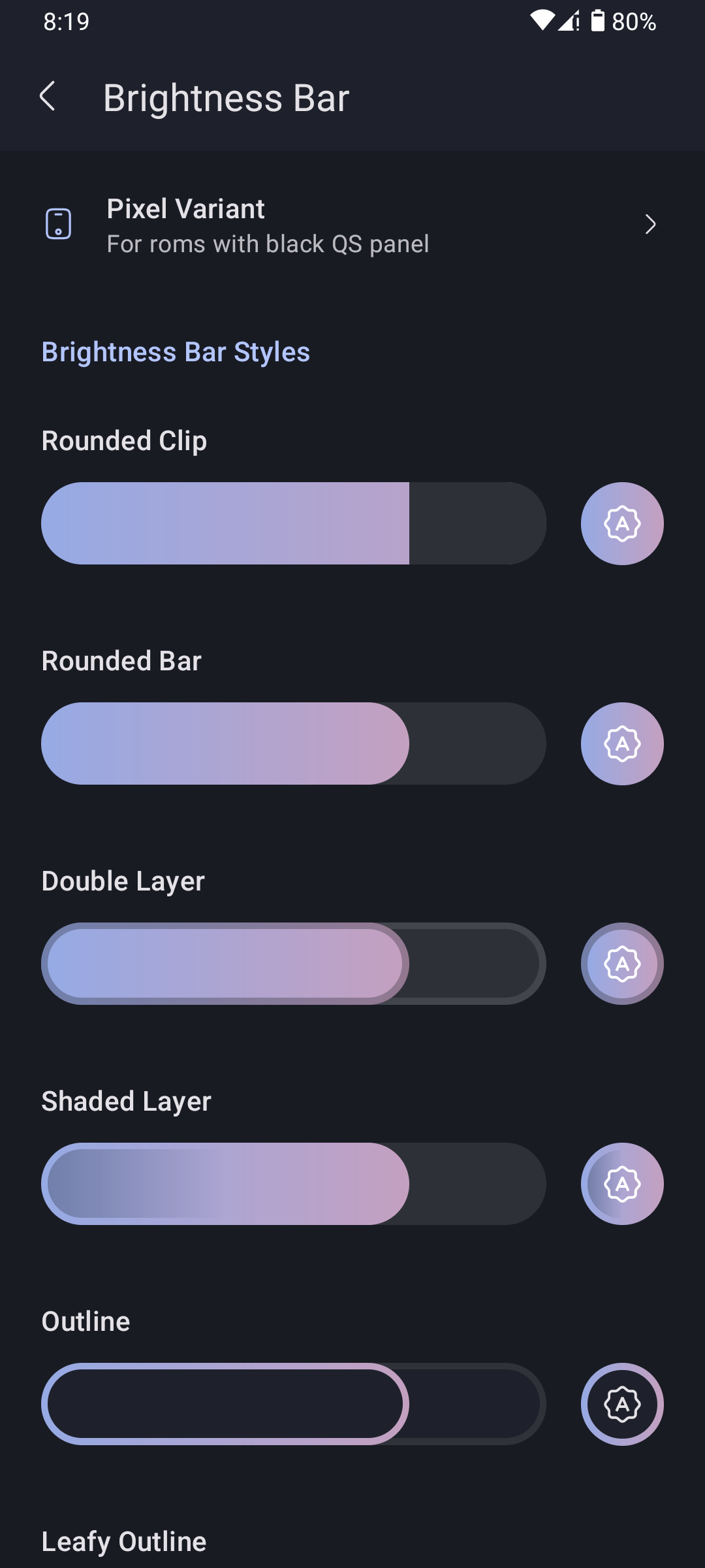 Brightness bar styles