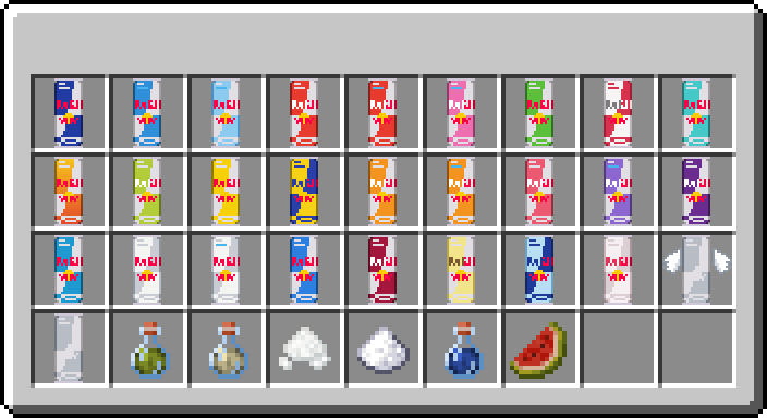 Every Red Bull can and ingredient in a chest