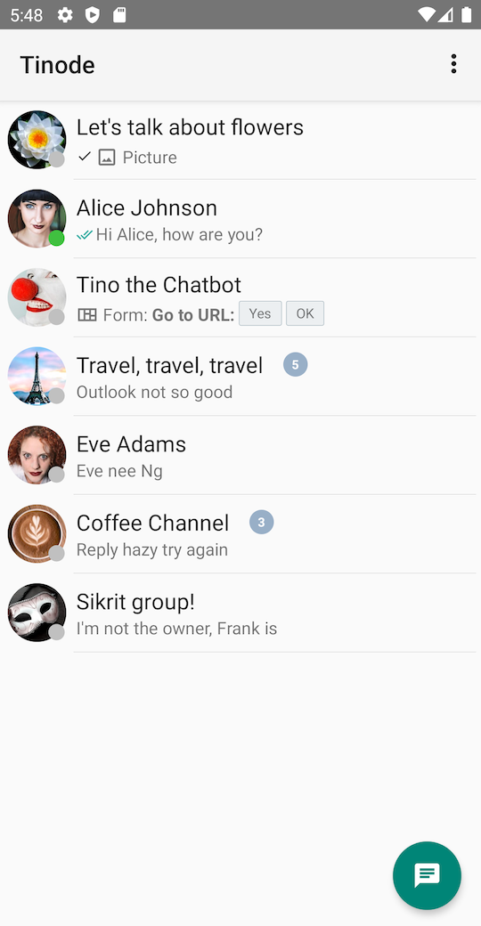 App screenshot - chat list