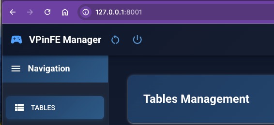 VPinFE URL and settings access