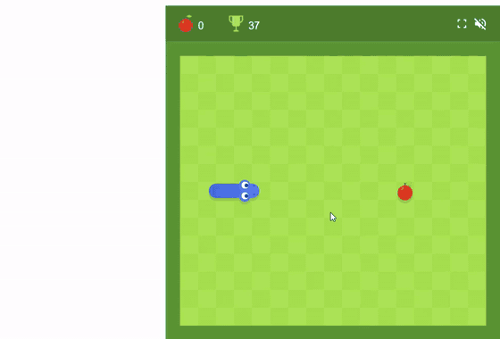 Laya playing the real Google Snake game, with live move probabilities in the overlay