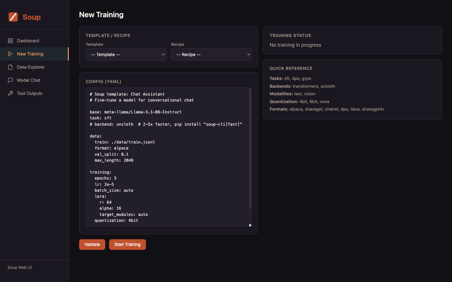 Soup Web UI — New Training