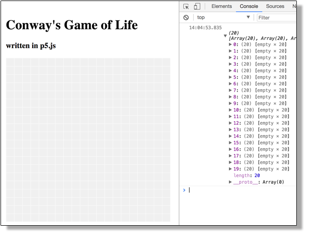 screenshot of viewing the empty arrays in the console