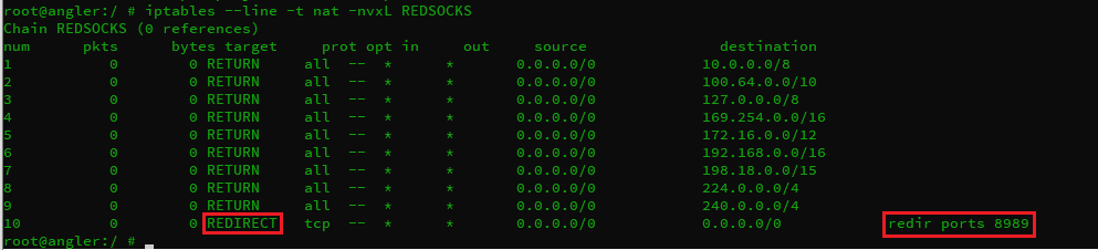 add redirect rule to nat.REDSOCKS chain.