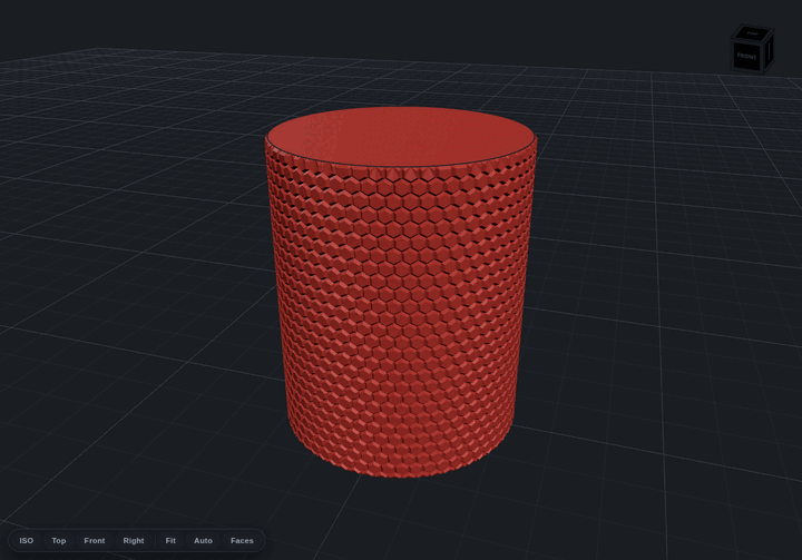 Orbiting a cylinder wrapped in a hexagon relief texture