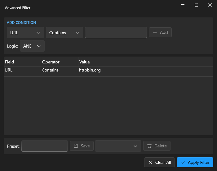 Advanced Filter dialog