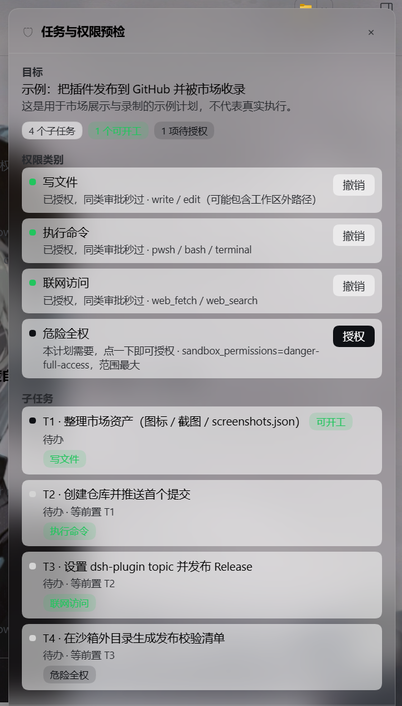 任务与权限预检面板