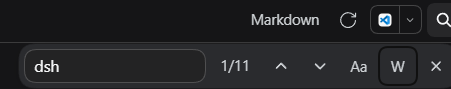 The find bar: input, count, previous/next, match case, whole word, close
