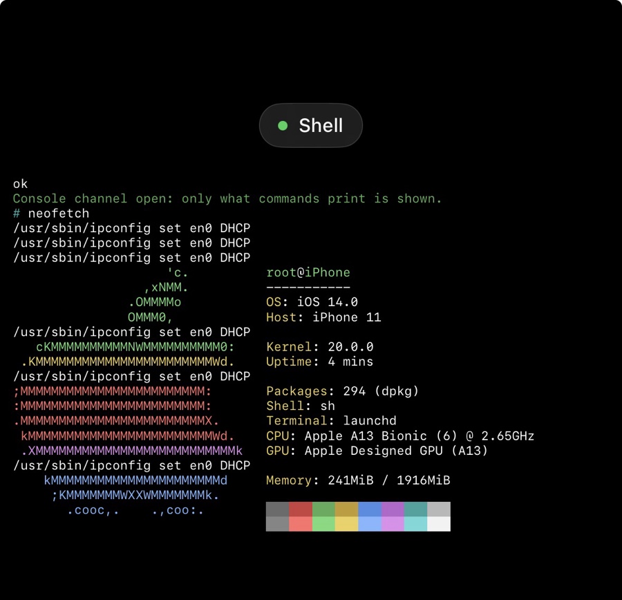 neofetch in the app's terminal