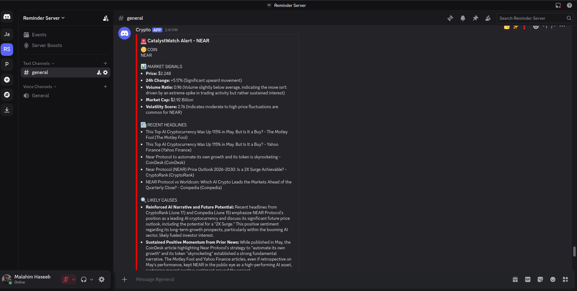 Discord alert example
