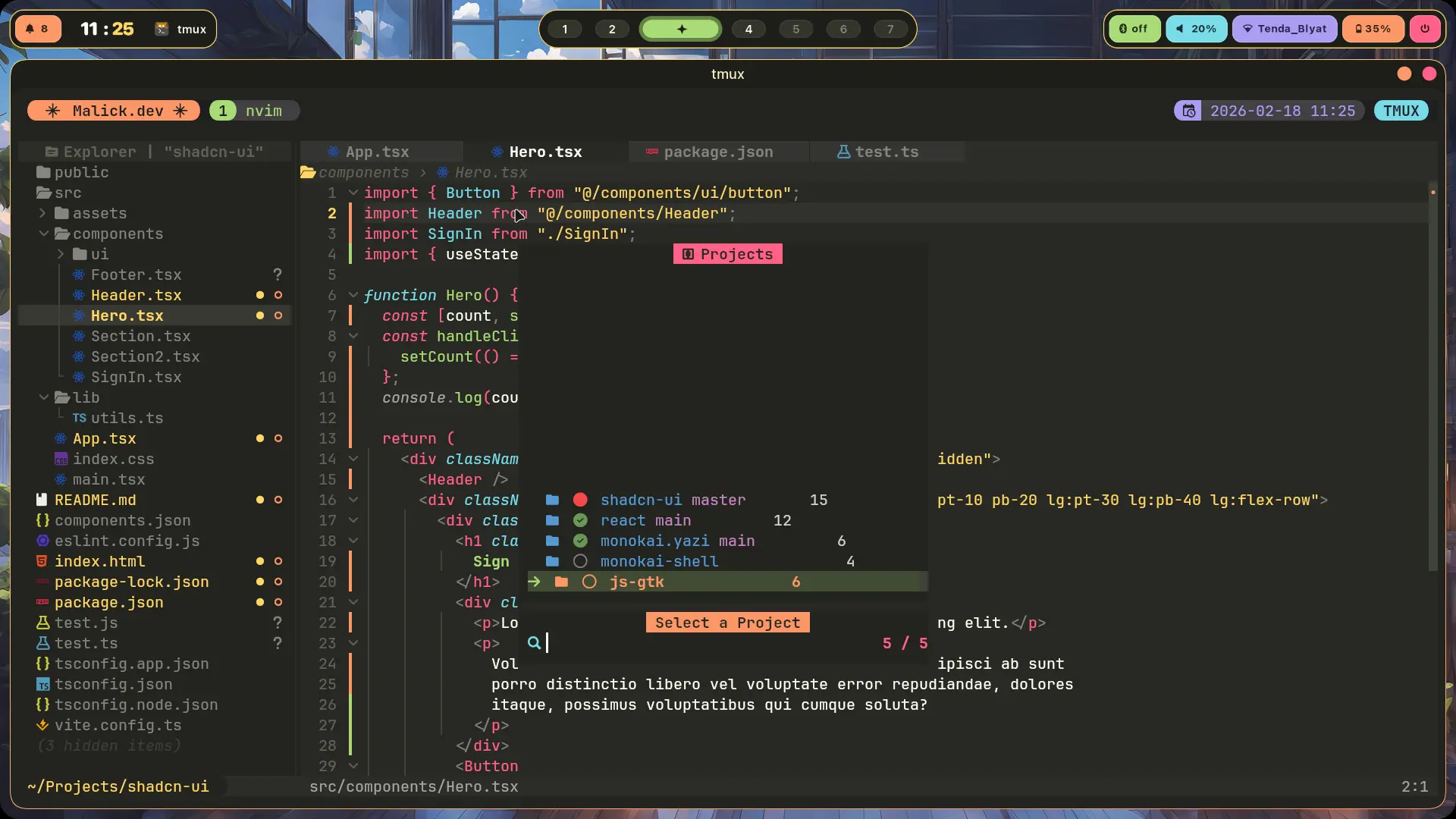 Neovim project picker