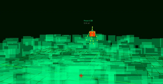 WiFi-3D-Fusion — 3D Scene with Skeleton Rendering and Ground Noise Patterns