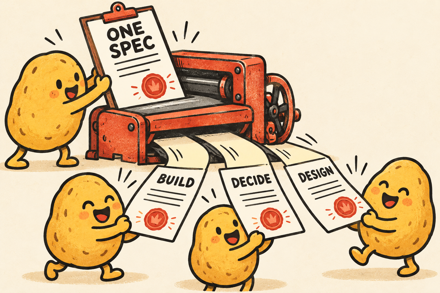 One specification printed as build, decide and design documents
