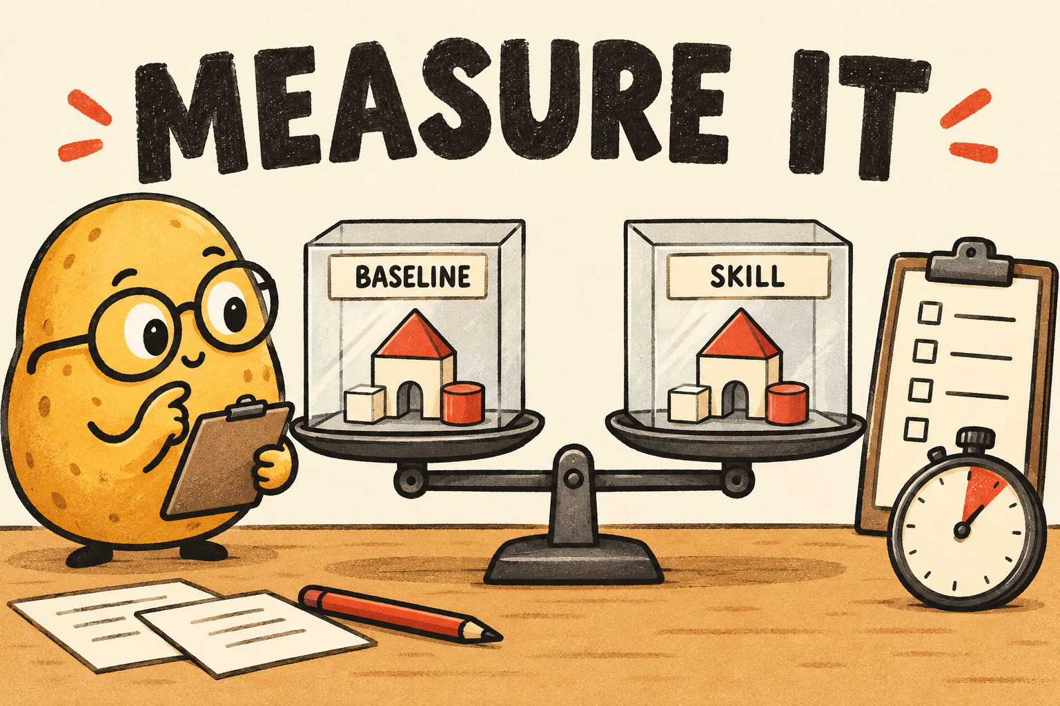 A scientist potato compares baseline and skill on equal scales