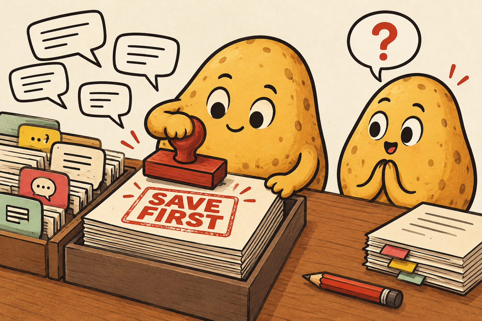 A potato saves answers before asking another question