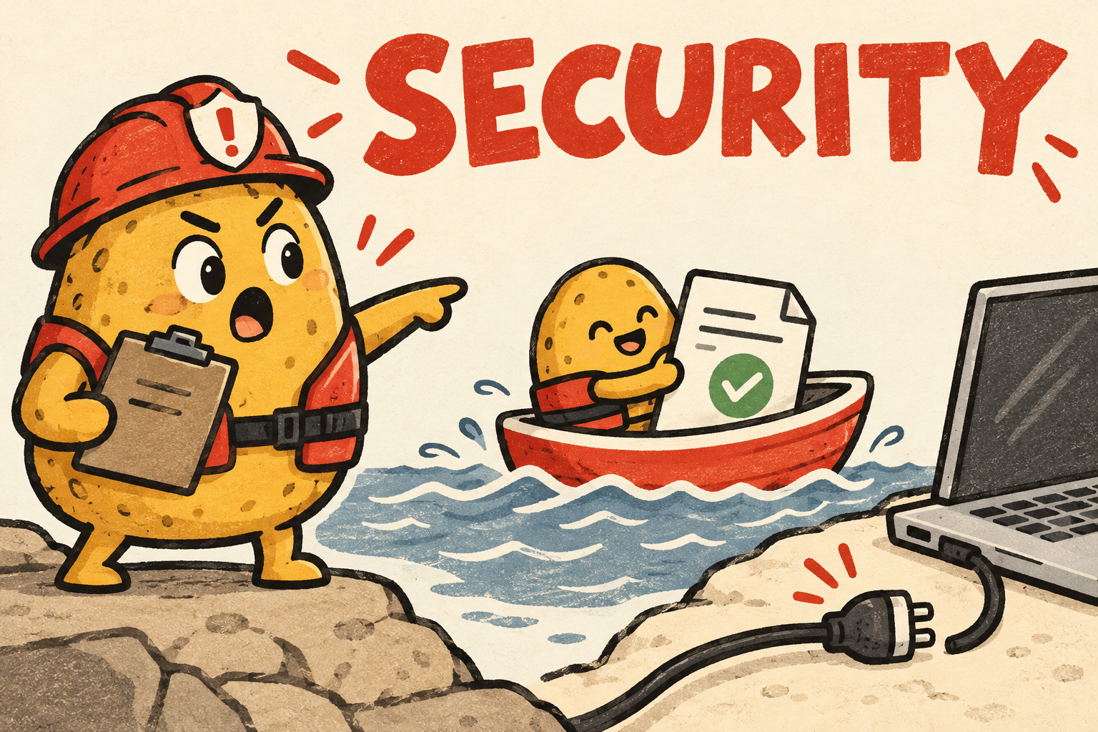 A rescue potato saves a document from a crashed laptop