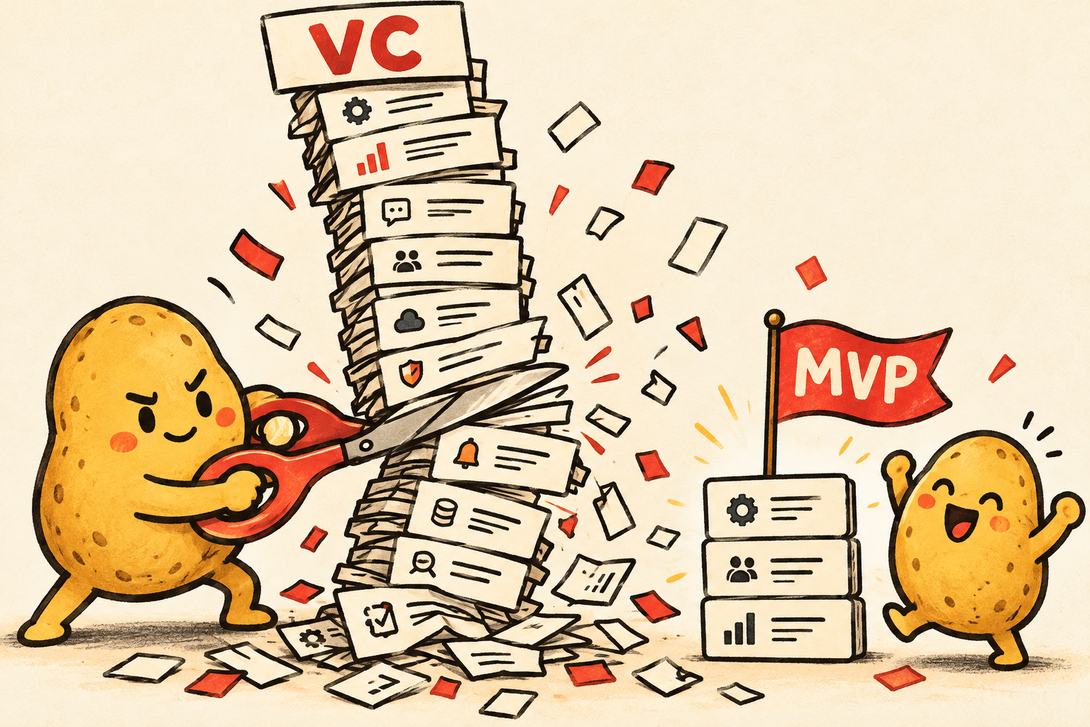 A potato trims a giant feature tower down to an MVP