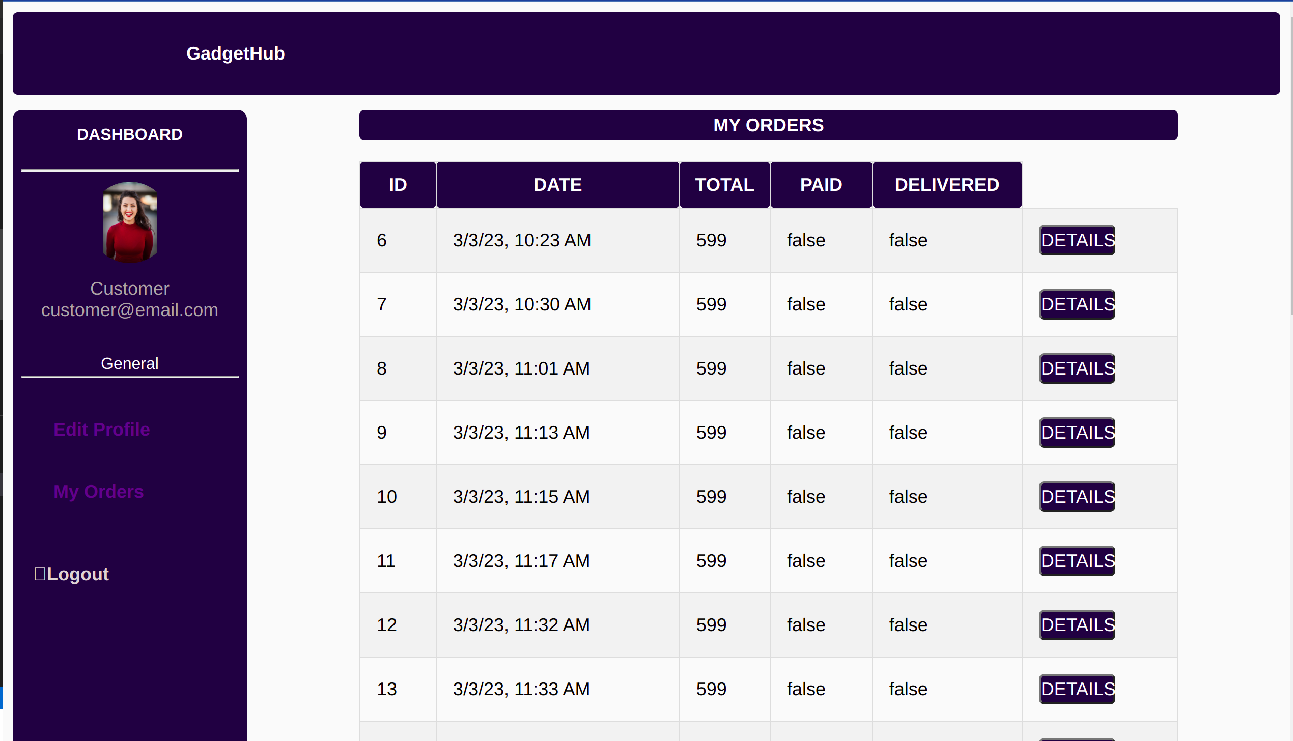 Customer Dashboard