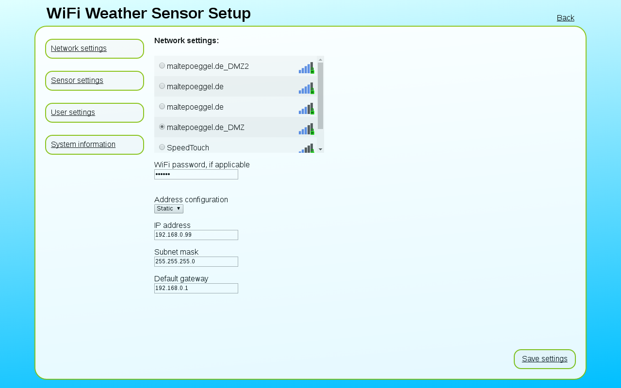 Screenshot: Webinterface - Network settings