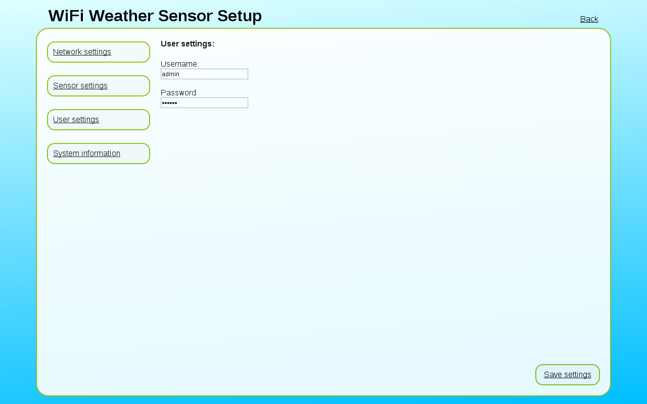 Screenshot: Webinterface - User settings