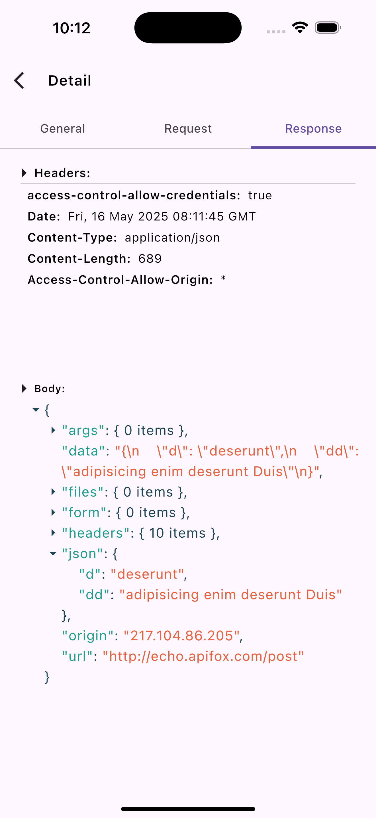 JSON Response Details