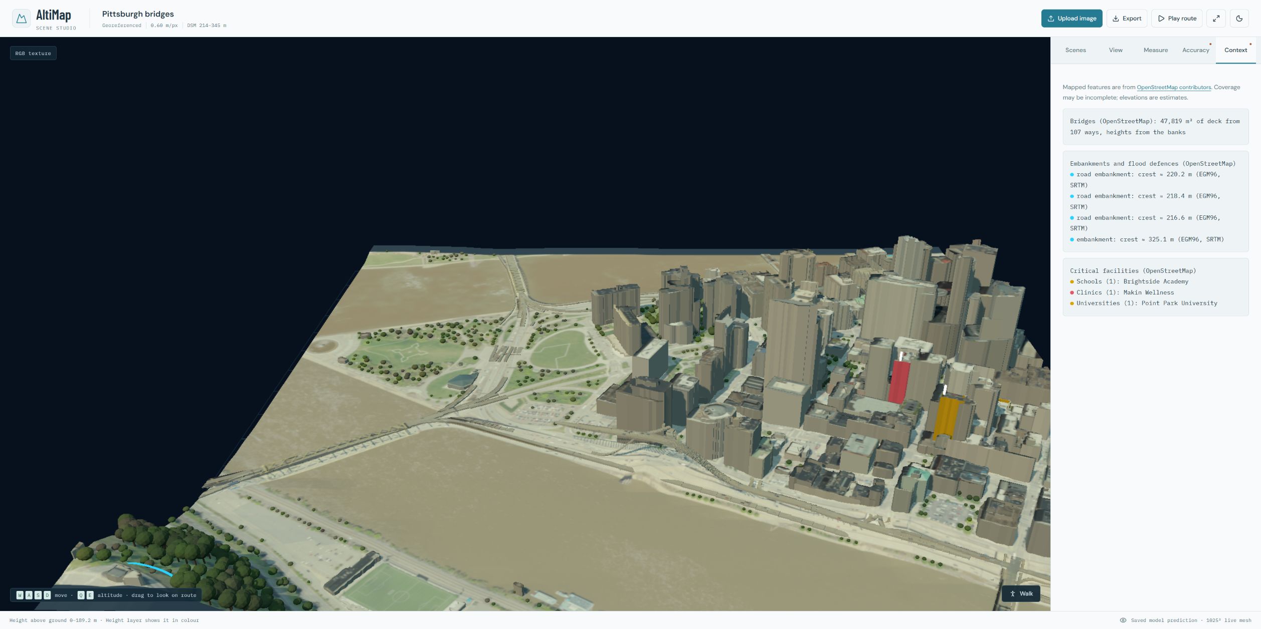 New light studio replaying a Pittsburgh city with saved OpenStreetMap context