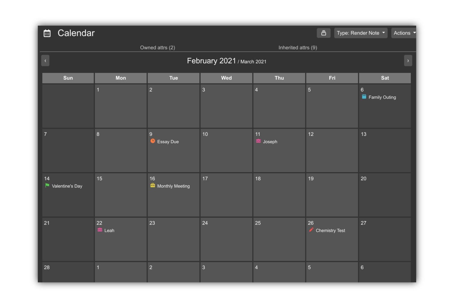 Calendar Example