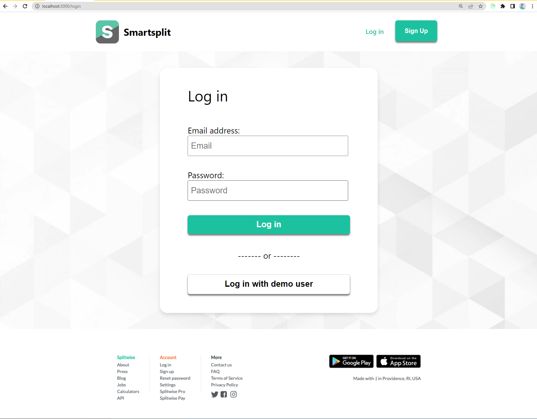 Login page