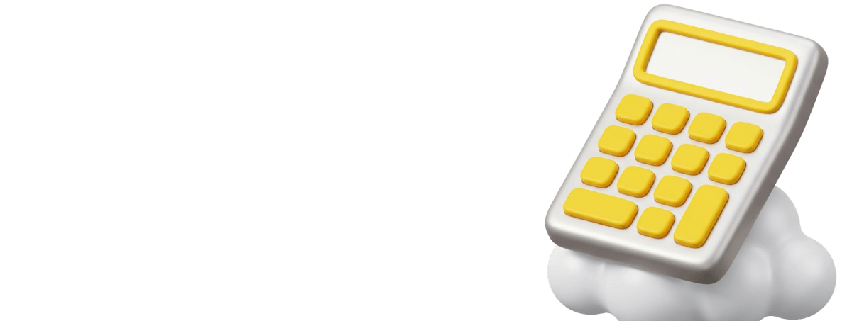 Жёлто-серебристый 3D-калькулятор, парящий на облаке — облачная бухгалтерия для ИП