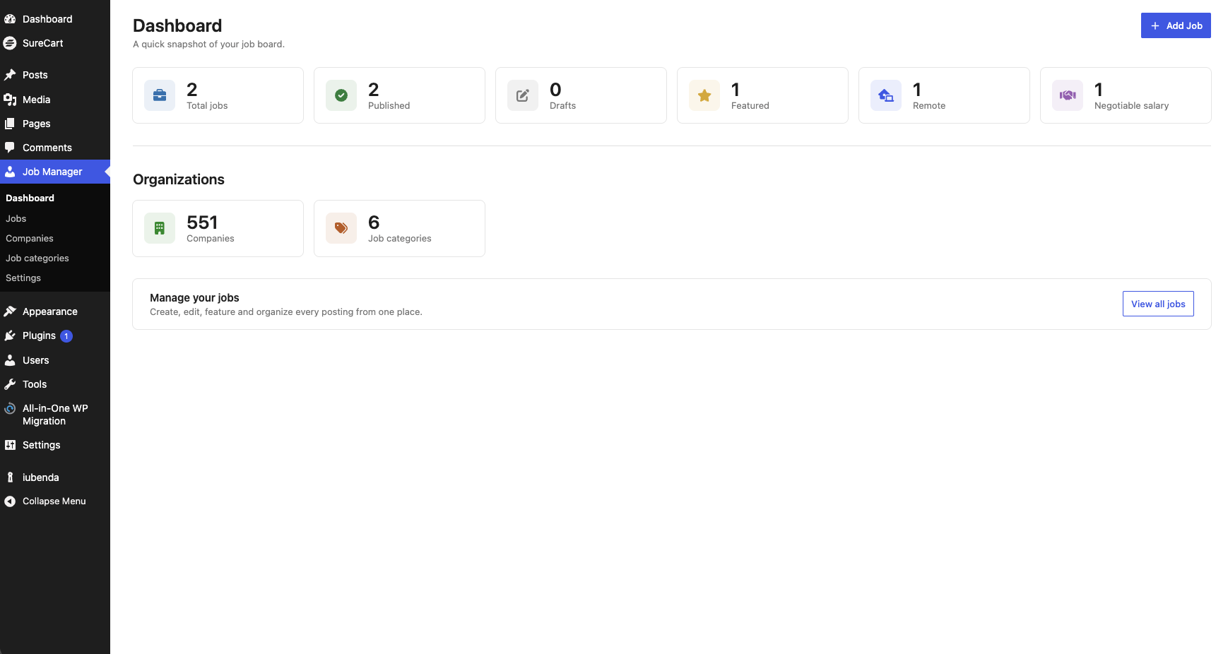 Job Manager dashboard Job Manager dashboard