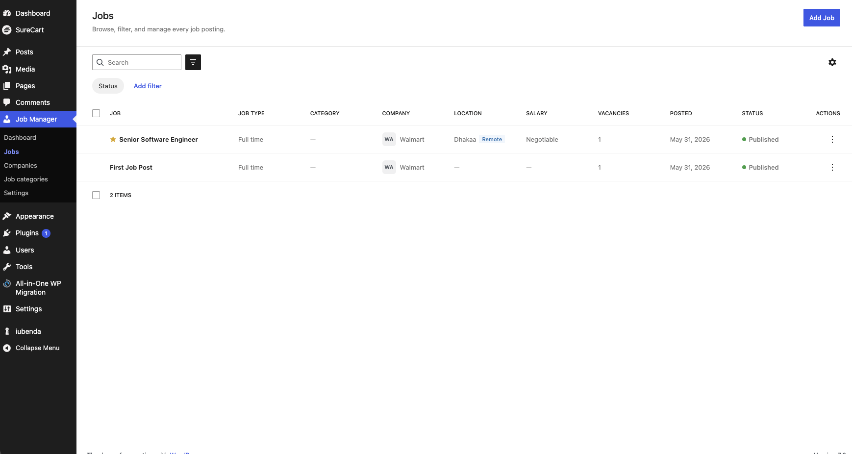 Jobs list with DataViews Jobs list with DataViews