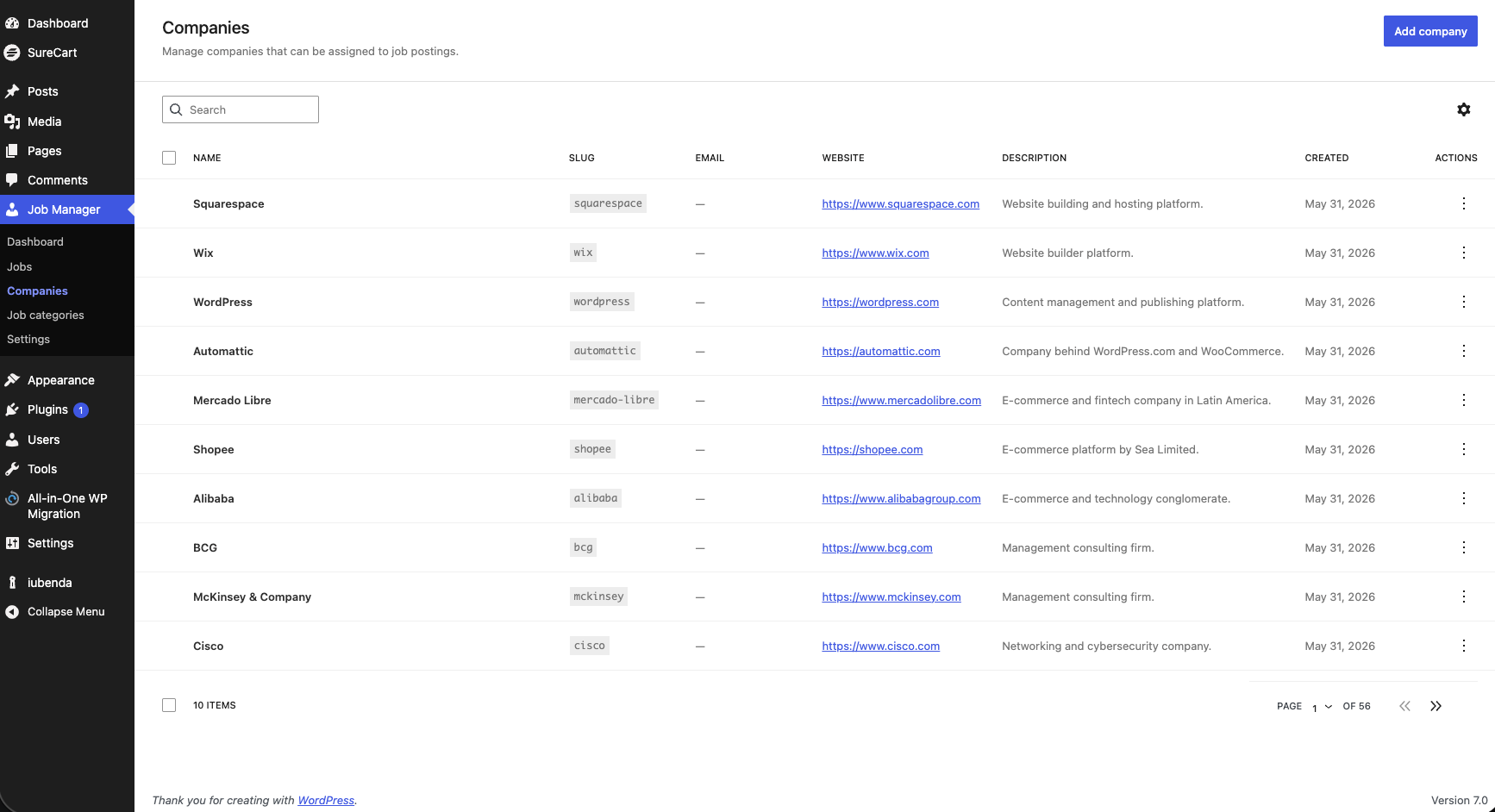 Companies list Companies list