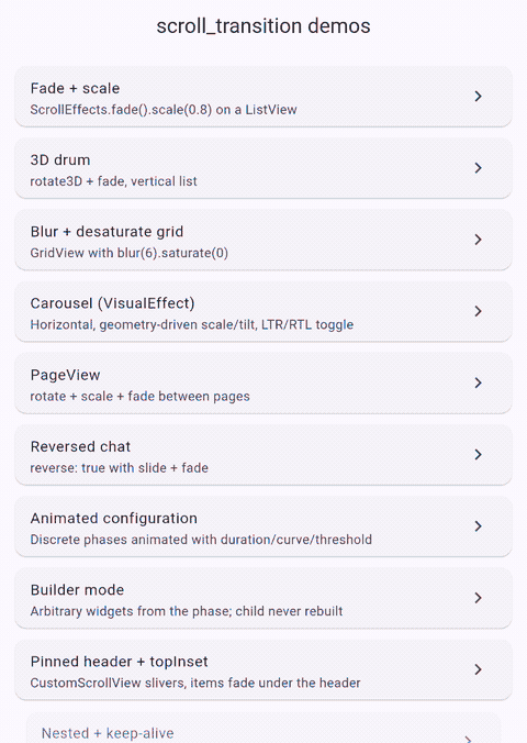 List items tilting and fading in 3D as the list scrolls