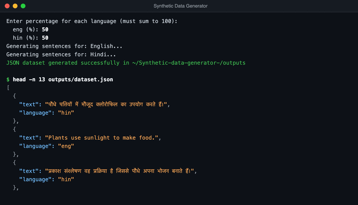 Synthetic Data Generator output