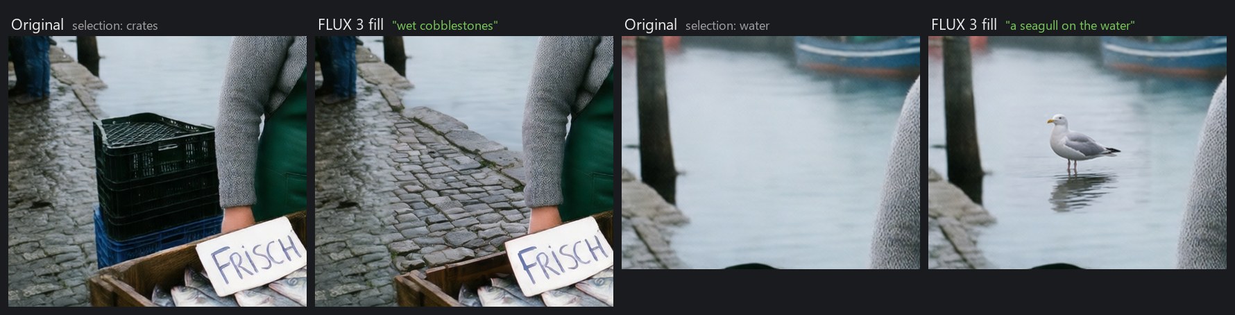 Fill with FLUX 3: crates removed, a seagull added
