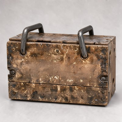 Weathered wooden crate with iron handles, generated with FLUX 3