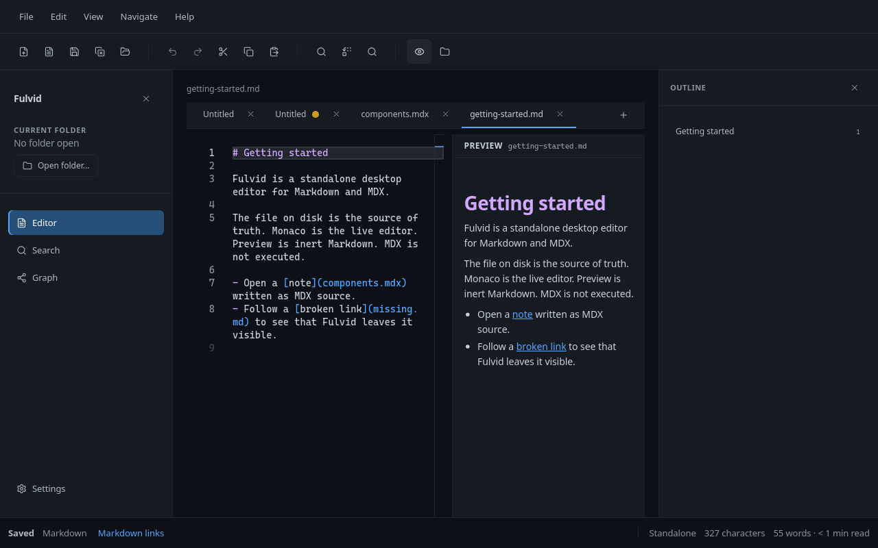 Fulvid editing Markdown with Preview beside the editor