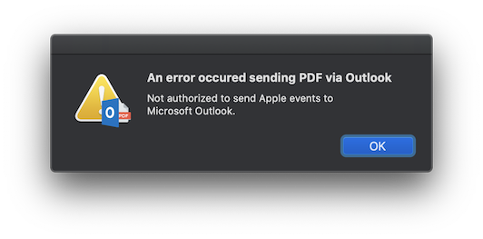 Not authorized to send Apple events to Microsoft Outlook.