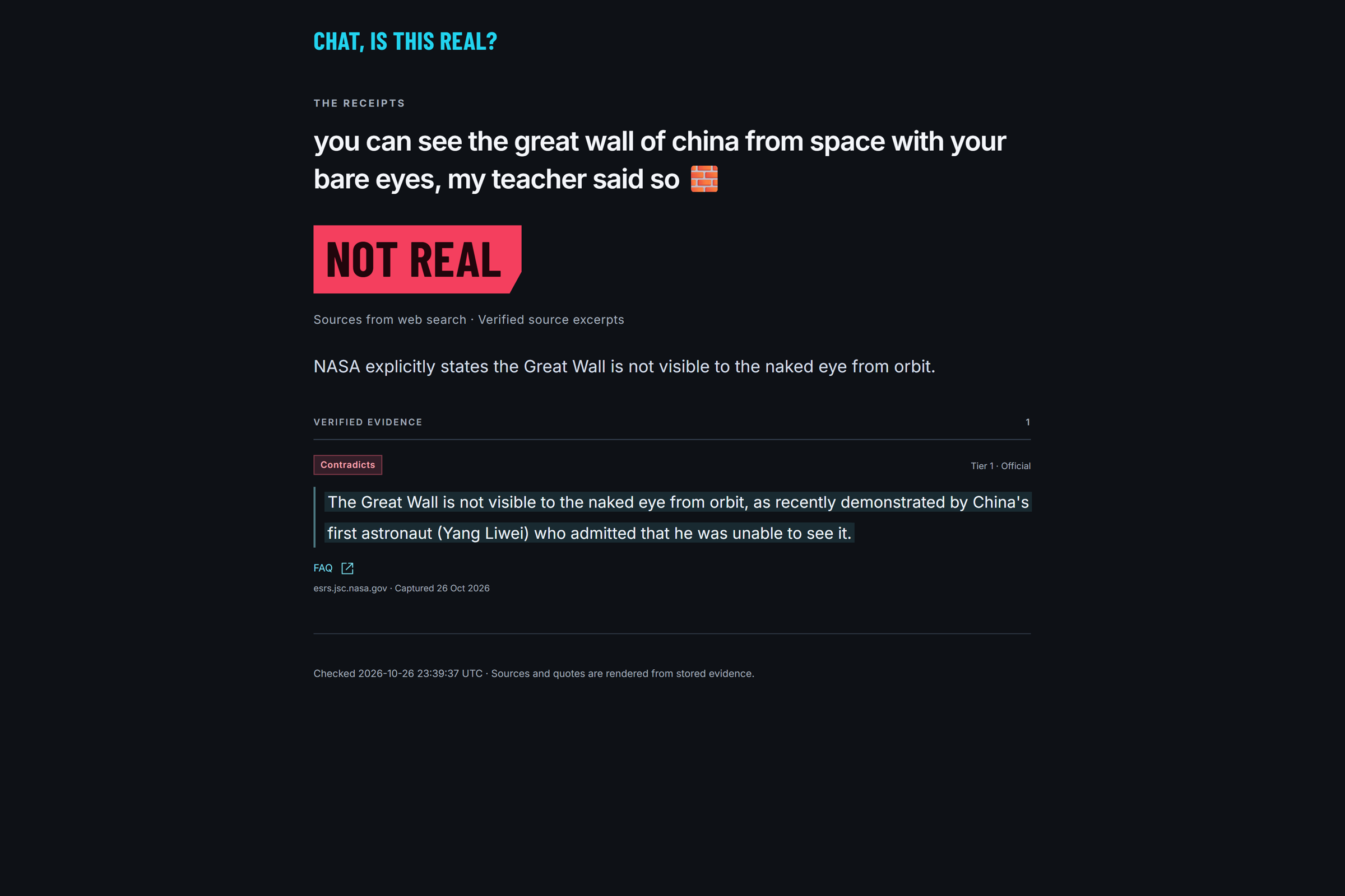 The public receipt page the bot links in chat