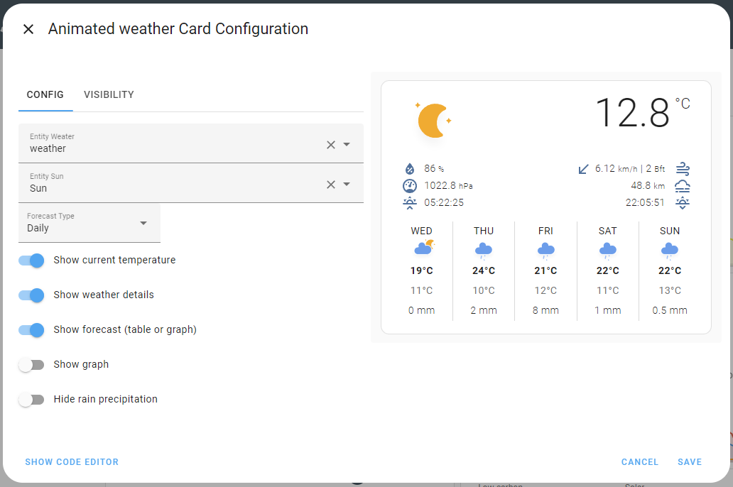 Weather card visual editor